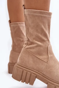 Wsuwane Botki Workery Na Płaskim Obcasie Beżowe Divella