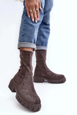 Wsuwane Botki Workery Na Płaskim Obcasie Szare Divella