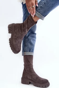 Wsuwane Botki Workery Na Płaskim Obcasie Szare Divella