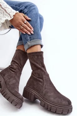 Wsuwane Botki Workery Na Płaskim Obcasie Szare Divella