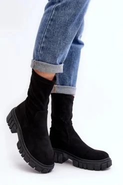 Wsuwane Botki Workery Na Płaskim Obcasie Czarne Divella