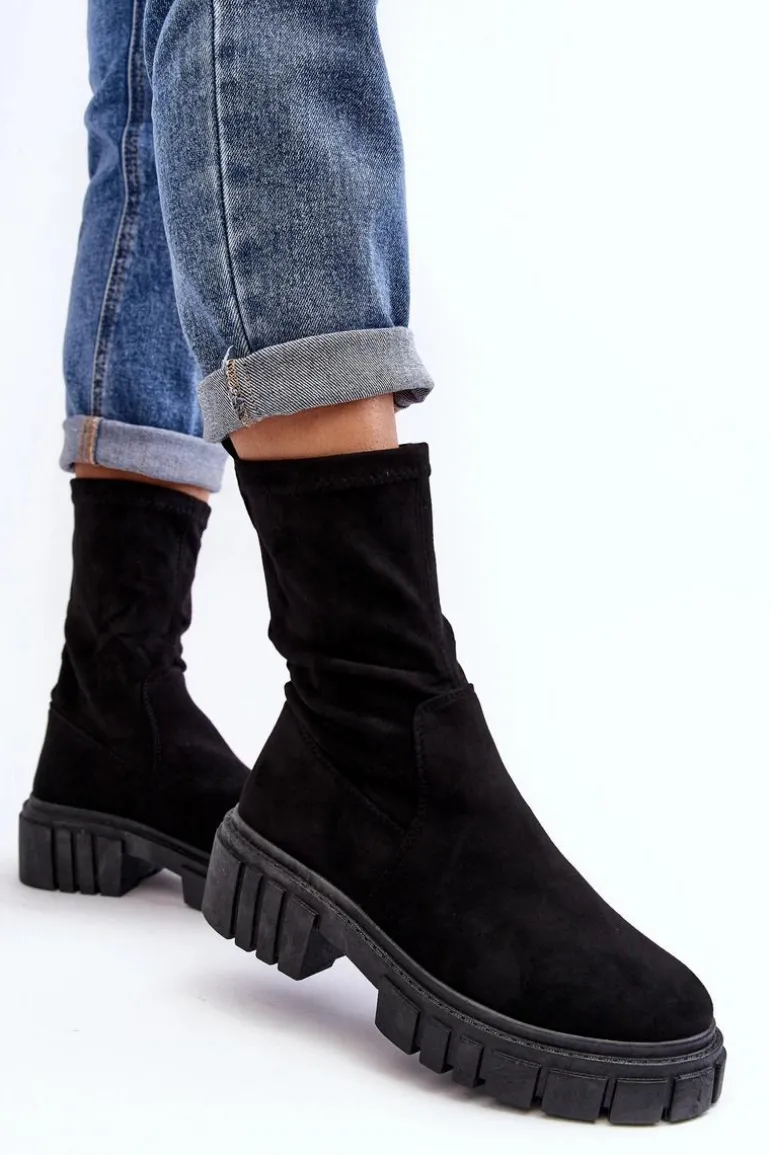 Wsuwane Botki Workery Na Płaskim Obcasie Czarne Divella