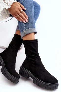 Wsuwane Botki Workery Na Płaskim Obcasie Czarne Divella