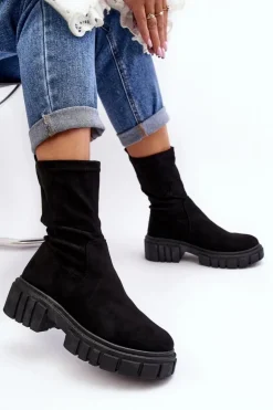 Wsuwane Botki Workery Na Płaskim Obcasie Czarne Divella