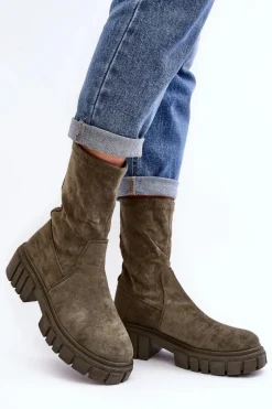 Wsuwane Botki Workery Na Płaskim Obcasie Zielone Divella