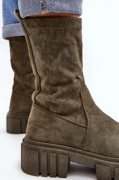 Wsuwane Botki Workery Na Płaskim Obcasie Zielone Divella