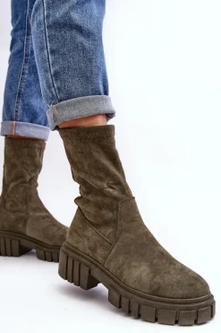 Wsuwane Botki Workery Na Płaskim Obcasie Zielone Divella