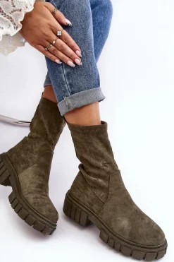 Wsuwane Botki Workery Na Płaskim Obcasie Zielone Divella