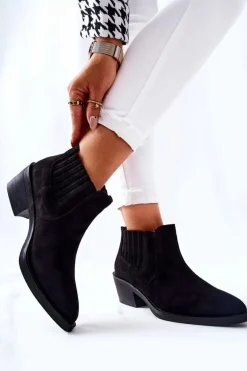 Wsuwane Botki Zamszowe Czarne Assanella