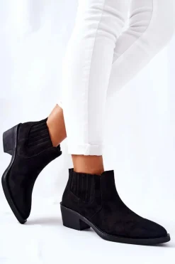 Wsuwane Botki Zamszowe Czarne Assanella