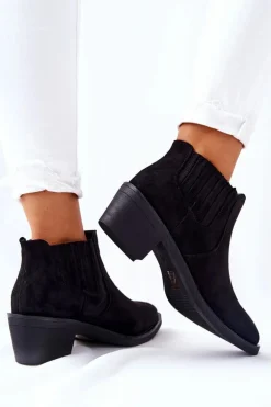 Wsuwane Botki Zamszowe Czarne Assanella