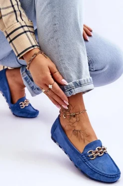 Wsuwane Damskie Zamszowe Mokasyny Niebieskie Sorento