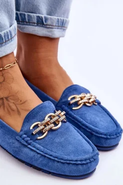 Wsuwane Damskie Zamszowe Mokasyny Niebieskie Sorento