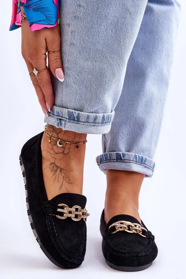 Wsuwane Damskie Zamszowe Mokasyny Czarne Sorento