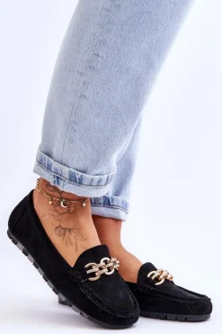 Wsuwane Damskie Zamszowe Mokasyny Czarne Sorento