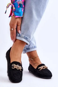 Wsuwane Damskie Zamszowe Mokasyny Czarne Sorento