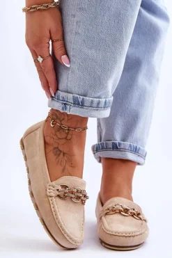 Wsuwane Damskie Zamszowe Mokasyny Beżowe Sorento