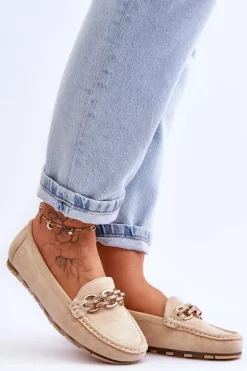 Wsuwane Damskie Zamszowe Mokasyny Beżowe Sorento