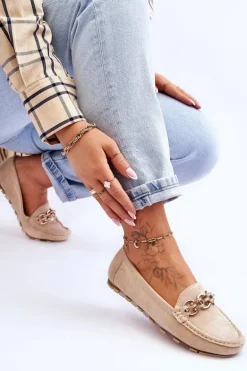 Wsuwane Damskie Zamszowe Mokasyny Beżowe Sorento