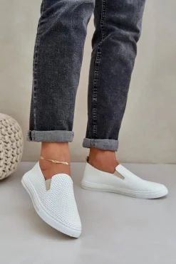 Wsuwane Eko Skórzane Damskie Tenisówki Trampki Z Napisem Jasnobeżowe Zalinne