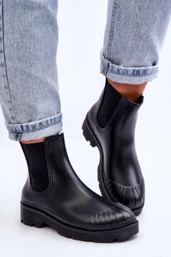 Wsuwane Gumowe Botki Kalosze Sztyblety Czarne Carme