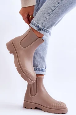 Wsuwane Gumowe Botki Kalosze Sztyblety Beżowe Carme