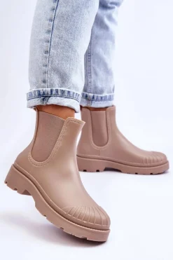 Wsuwane Gumowe Botki Kalosze Sztyblety Beżowe Carme