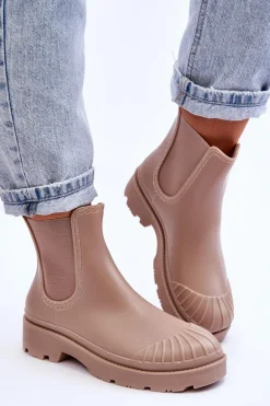 Wsuwane Gumowe Botki Kalosze Sztyblety Beżowe Carme