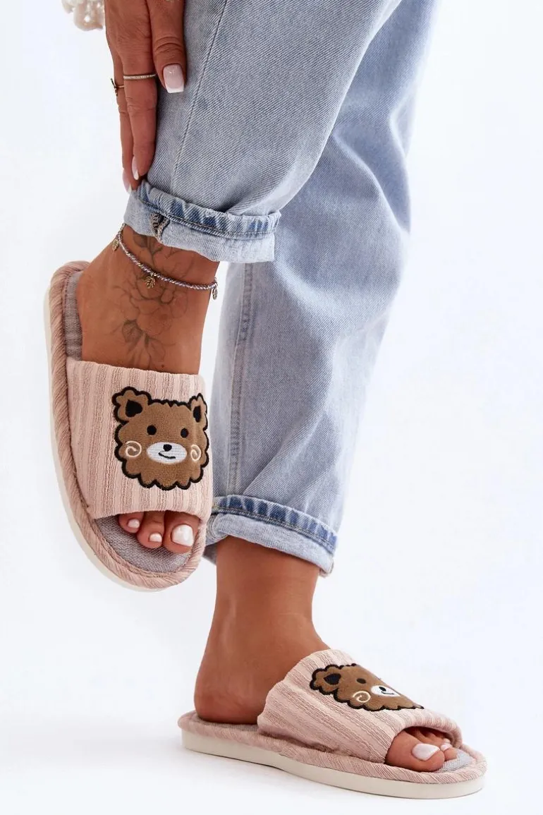 Wsuwane Kapcie Damskie Z Misiem Beżowe Demare