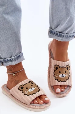 Wsuwane Kapcie Damskie Z Misiem Beżowe Demare