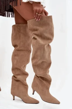 Wsuwane Kozaki Damskie Na Szpilce Beżowe Ysolienne