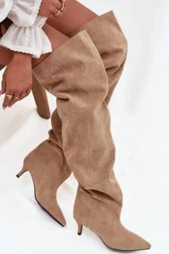 Wsuwane Kozaki Damskie Na Szpilce Beżowe Ysolienne