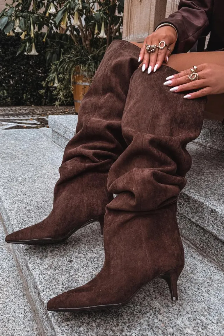 Wsuwane Kozaki Damskie Na Szpilce Czekoladowe Ysolienne