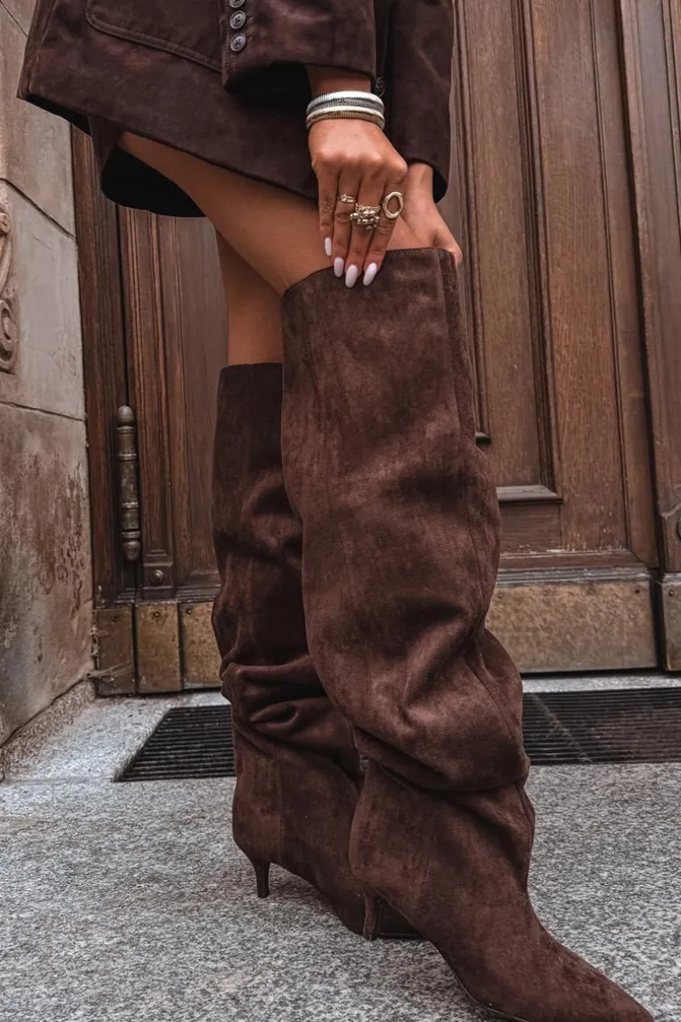 Wsuwane Kozaki Damskie Na Szpilce Czekoladowe Ysolienne