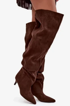 Wsuwane Kozaki Damskie Na Szpilce Czekoladowe Ysolienne