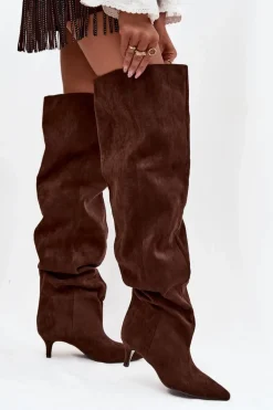 Wsuwane Kozaki Damskie Na Szpilce Czekoladowe Ysolienne