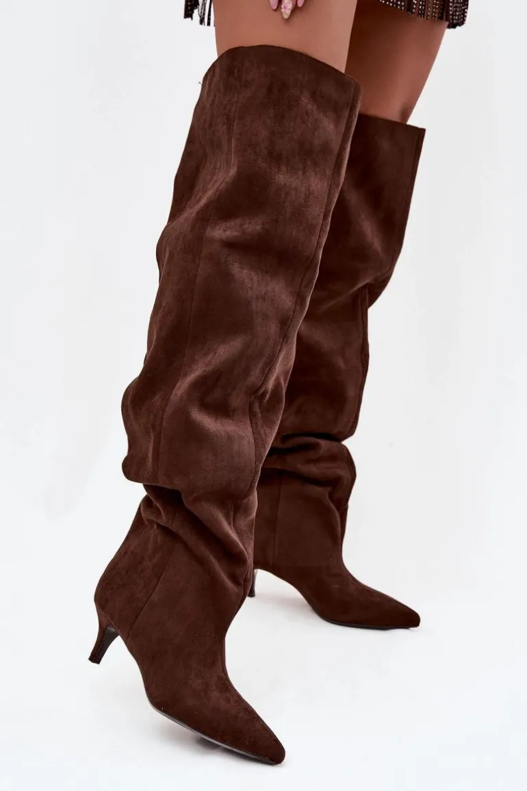 Wsuwane Kozaki Damskie Na Szpilce Czekoladowe Ysolienne