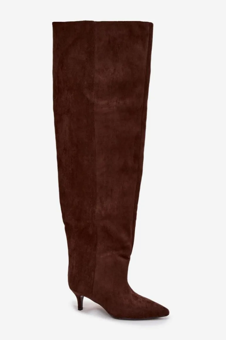 Wsuwane Kozaki Damskie Na Szpilce Czekoladowe Ysolienne