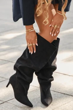 Wsuwane Kozaki Damskie Na Szpilce Czarne Taffine