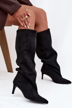 Wsuwane Kozaki Damskie Na Szpilce Czarne Taffine