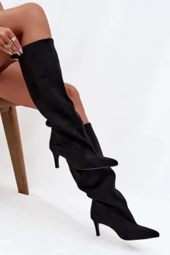 Wsuwane Kozaki Damskie Na Szpilce Czarne Taffine