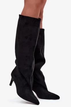 Wsuwane Kozaki Damskie Na Szpilce Czarne Taffine