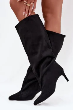 Wsuwane Kozaki Damskie Na Szpilce Czarne Taffine