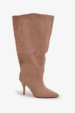 Wsuwane Kozaki Damskie Na Szpilce Z Eko Zamszu Beżowe Noretta