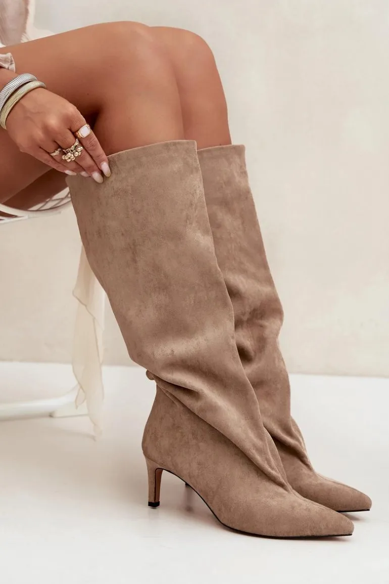 Wsuwane Kozaki Damskie Na Szpilce Beżowe Taffine