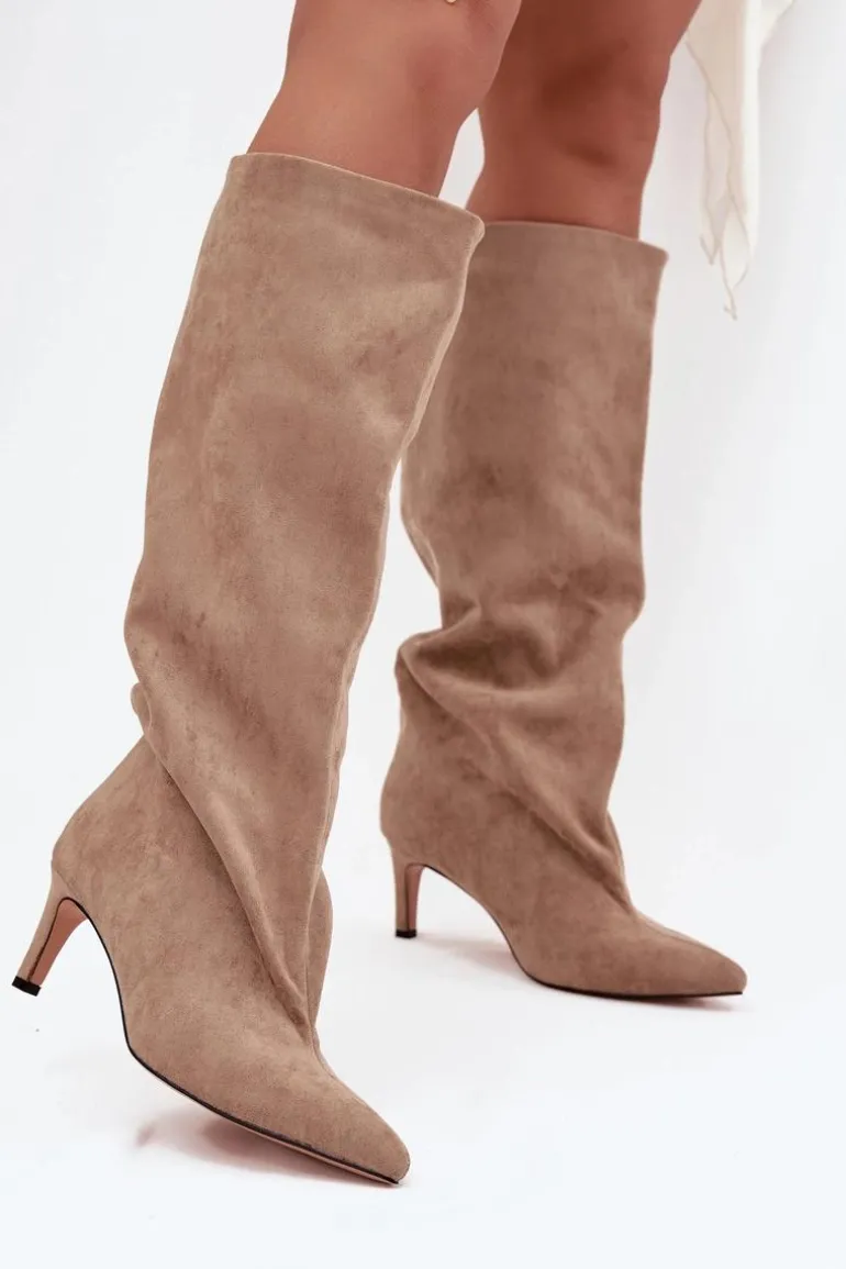 Wsuwane Kozaki Damskie Na Szpilce Beżowe Taffine