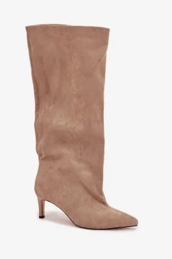 Wsuwane Kozaki Damskie Na Szpilce Beżowe Taffine