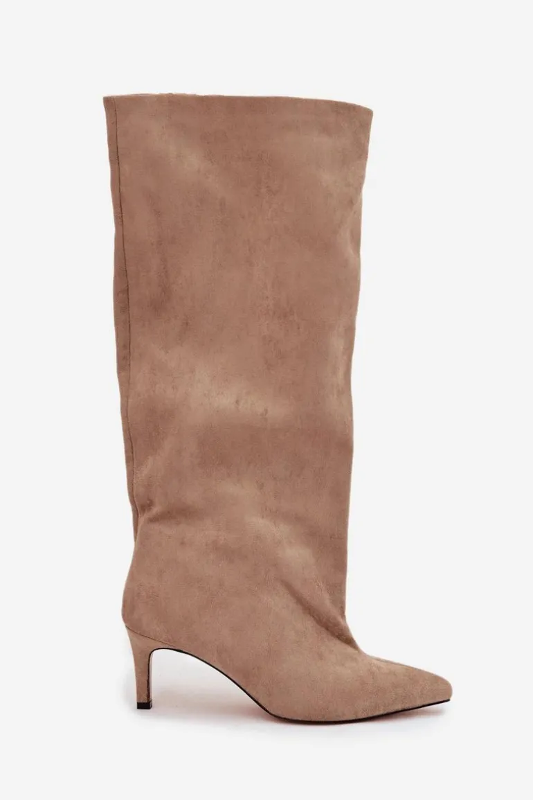 Wsuwane Kozaki Damskie Na Szpilce Beżowe Taffine