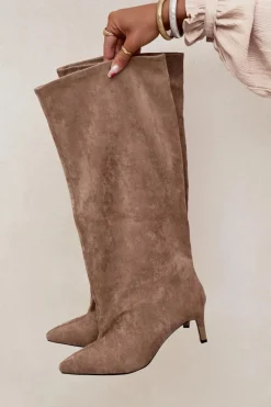 Wsuwane Kozaki Damskie Na Szpilce Beżowe Taffine