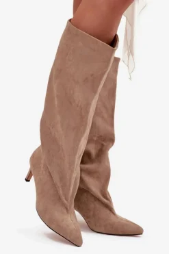 Wsuwane Kozaki Damskie Na Szpilce Beżowe Taffine